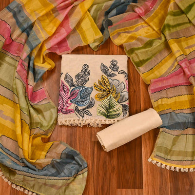 Jute cotton skin Unstitched suit